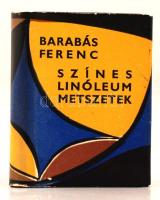 Barabás Ferenc: Színes linóleum metszetek.Házak. 46./50 sorszámozott példány. Kiadói bőr kötésben fedőborítóval. 6x4cm