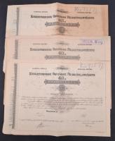 Budapest 1906-1911. "Kisbirtokosok Országos Földhitelintézete 4 1/2%-os Záloglevele" 3db klf záloglevél, 200, 2000 és 10.000K-ról, mindhárom szelvényekkel és szárazpecséttel T:III