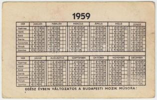 1959 Ruttkai Éva  kártyanaptár, 10x6cm