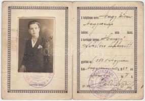 1933 Nagyszénás, Fényképes igazoló jegy kerékpártulajdonos számára