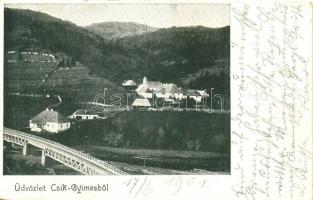 1901 Csíkgyimes, Gyimes, Ghimes; látkép híddal / panorama view with bridge (EK)