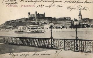 Pozsony, Látkép a várral / castle view, steamship (fl)