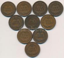 Amerikai Egyesült Államok 1883-1906. 1c Br "Indián fej" (10x) T:2-3 USA 1883-1906. 1 Cent ...