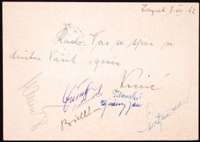 1942 S.K. ASO BRATISLAVA Fotbalovy Odbor - Pozsonyi focicsapat tagjai által aláírt képeslap Horvátországból postázva / Bratislava football team signed postcard