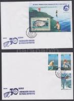 30 éves a Kubai sporthorgászat egyesület 3 érték + blokk 2 db FDC-n, Cuban Sport Fishing Association 3 stamps + block on 2 FDC