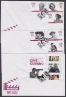 50 éves a Kubai filmművészet és filmszakma 6 érték  + blokk 3 db FDC-n, Cuban cinema and film industry 6 stamps + block on 3 FDC