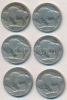 Amerikai Egyesült Államok 1930-1938. 5c Cu-Ni "Buffalo" (6x) T:2-,3 USA 1930-1938. 5 Cents...