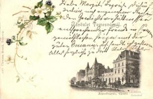 1899 Temesvár, Timisoara; Józsefváros, vasútállomás, virág / railway station, floral, litho (EK)