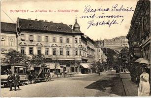 Budapest I. Krisztina tér, lóvasút, omnibusz, Grünwald Samu üzlete