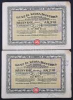 Budapest 1923. "Ganz és Társa-Danubius Gép-, Waggon- és Hajógyár Részvénytársaság" részvénye 20.000K-ról német és magyar nyelven szelvényekkel, felülbélyegzésekkel T:II- kis szakadások