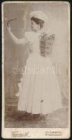 cca 1890 Kifliárus lányka, Somorja (Felvidék), Vasváry A. keményhátú kabinetfotó, 15x7cm
