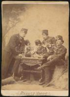 cca 1896 Mulató huszárok, Ravasz Imre, Arad, keményhátú kabinetfotó, körbevágva, 15x11cm