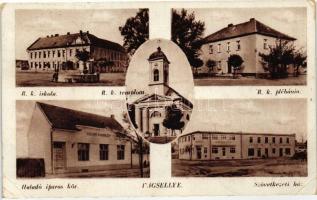 Vágsellye, Sala n. Váhom; Római katolikus iskola, plébánia és templom, Haladó iparos kör, Szövetkezeti ház / school, rectory, church, industrial association, cooperative house (EK)