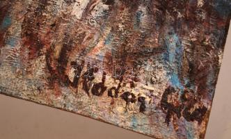 Kádár jelzéssel: Házak havazás után. Olaj, farost, 32×51 cm