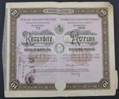 Budapest 1926. "Magyar Ruggyantaárugyár Részvénytársaság" 10 részvénye egyben, egyenként 20P-ről szelvényekkel, felülbélyegzéssel T:III