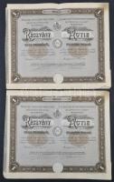 Budapest 1926. "Magyar Ruggyantaárugyár Részvénytársaság" részvénye 20P-ről szelvényekkel (2x) T:III