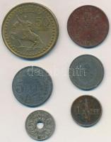 Vegyes: Franciaország 1927. 5c Cu-Ni + Mongólia 1971. 1T Al-Br "Forradalom 50. évfordulója" + Románia 1940. 1L Ni-sárgaréz + 1941. 2L Zn + 1942. 5L Zn + 1946. 2000L sárgaréz T:2,2- Mixed: France 1927. 5 Centimes Cu-Ni + Mongolia 1971. 1 Tugrik "50th Anniversary of the Revolution" + Romania 1940. 1 Leu Ni-Brass + 1941. 2 Lei Zn + 1942. 5 Lei Zn + 1946. 2000 Lei Brass C:XF,VF