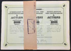 Budapest 1923. "Mezőgazdasági Ipar-Részvénytársaság" részvényei 10.000K-ról, szelvényekkel, bélyegzésekkel és szárazpecséttel (13x) sorszámkövetők, kötegelővel T:I-,II