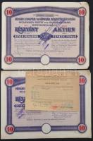 Budapest 1935. "Fémáru-, Fegyver- és Gépgyár Részvénytársaság" 10 részvénye egyben, egyenként 50P-ről, német és magyar nyelven, bélyegzésekkel, szelvényekkel, egyik igazolással T:II-,III szakadás