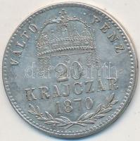 1870KB 20kr "Váltó Pénz" Ag T:2,2-