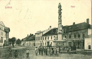 Leibic, Lubica; Fő tér, Millan József üzlete és kiadása, W. L. Bp. 2885. / main square, shop (EK)