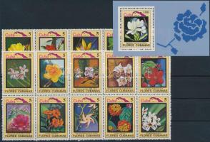 Flowers and birds set 15 stamps + block, Virágok és madarak sor 15 klf érték összefüggésekben + blokk