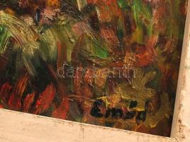 Emőd jelzéssel: Fasor az útnál. Olaj, fasort, keretben,  24×30 cm