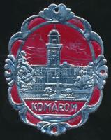 cca 1930-40 Komárom, vékony fém lemez dísz, 6x5cm