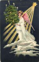 Christmas, angel with Christmas tree, Emb. litho (EK)