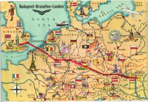 12 db MODERN MALÉV repülős és térképes képeslap / 12 modern MALÉV airplanes and maps postcards