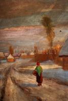 Telkes jelzéssel: Téli utca. Olaj, vászon, keretben, 57×76 cm