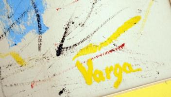 Varga jelzéssel: Kutya. Vegyes technika. papír, keretben, 48×70 cm