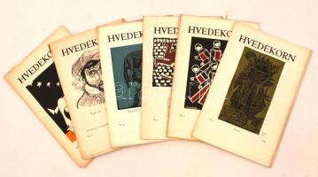 1953-54 Hvedekorn, Képzőművészettel és szépirodalommal foglalkozó kiadvány, 6db, sok illusztrációval, 24x16cm