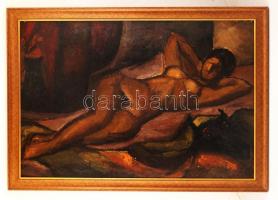 Hajós Imre László (1905-1977): Fekvő női akt. Olaj, karton, jelzés nélkül, keretben,  65×95 cm