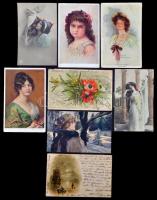 185 db háború előtti üdvözlő és motívum lap, érdekes, színes anyag