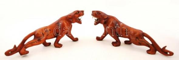 Kínai tigris pár, festett faragott fa, festett üveg szemekkel, csont fogakkal, jó állapotban, h:26 c...