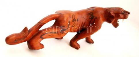 Kínai tigris pár, festett faragott fa, festett üveg szemekkel, csont fogakkal, jó állapotban, h:26 c...