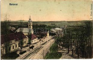 Daruvár, Daruvar; Fő utca, templom / main street, church (Rb)