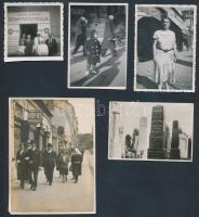cca 1910 5 db háború előtti fotó: üzletek, ill. zsidó temető részlete, egy részük hátulján feliratozva, különböző méretben