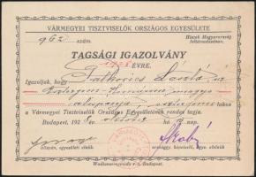 1928 a Vármegyei Tisztviselők Országos Egyesülete tagsági igazolványa Palkovich László (1877-1933) Komárom-Esztergom k. e. e. vármegyék alispánja részére