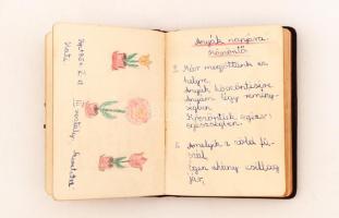 1923-1954, Régi csatos emlékkönyv. Aranyozott, szecessziós bőrkötésben. A csat nem működik, a kötése...