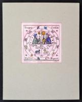 Tóth Pál (?-): 8 színes tus rajz, 7×7-20×15 cm