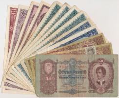 1932. 50P + 1945. 10.000P (2x) egyiken "MNB" bélyeg + 1945. 1.000.000P (2x) + 1945. 10.000.000P (4x) + 1946. 1.000.000.000P (2x) + 1946. 10.000BP + 1946. 100.000BP T:III,III-