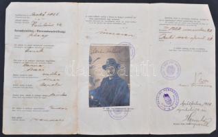 1922 Fényképes úti igazoló jegy, okmánybélyeggel