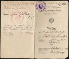 1919 Fényképes csehszlovák igazolójegy Palkovich László (1877-1933) Komárom-Esztergom k. e. e. várme...