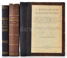 3 db gazdasággal kapcsolatos könyv-Dr. Mariska Vilmos: Magyar pénzügyi törvényisme. Bp., 1877, Franklin-Társulat. Második bővített kiadás. Félvászon kötés, belül javítással. Bochkor Károly: A Magyar Állami Számvitel rendszere(számviteltan) tekintettel a törvényhatóságok és községek háztartására. Második kiadás. Bp., 1887, Nagel Ottó. Félvászon kötés, kopottas állapotban. A Közigazgatás egyszerűsítése. Bp., 1902, Országos Központi Községi Nyomda Részvénytársaság. Félvászon kötés, jó állapotban.