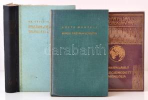 3 db utazással kapcsolatos könyv-Forbáth László: A megújhodott Mongólia. Bp., Franklin-Társulat. Kiadóo egészvászon kötés, műanyag fóliában, jó állapotban. Dr. Cholnoky Jenő: Utazásom Amerikában Teleki Pál gróffal. Bp., Vajda-Wichmann. Félvászon kötés, kissé kopott állapotban. Montell, Gösta: Mongol pusztákon keresztül. Sven Hedin előszavával. Bp., Athenaeum. egészvászon kötés, kopottas állapotban.