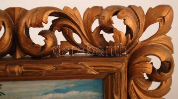 Faragott fa keret, Színyei másolattal, apró hibákkal, belső:36,5×32 cm, külső:60×52 cm