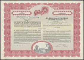 Budapest 1994. "Goldsun Hűtőipari Részvénytársaság" átváltoztatható kötvénye 100Ft-ról (2x...