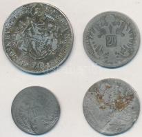 Vegyes: 4db-os rossz minőségű magyar ezüstpénz tétel, közte 1848. 20kr Ag V. Ferdinánd T:3,3- Mixed: 4pcs of silver coins in bad condition, with 1848. 20 Kreuzer Ag Ferdinand V C:F,VG